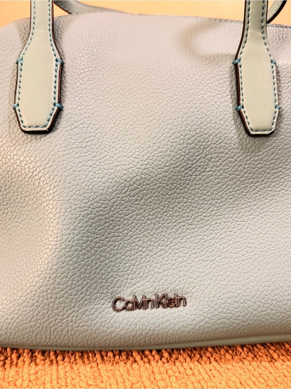 Calvin Klein Light Blue Pebbled Leather Top-Handle Tote